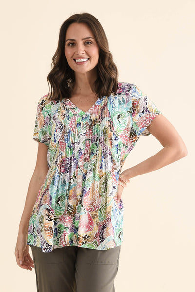 Isobel Pink Abstract Button Top