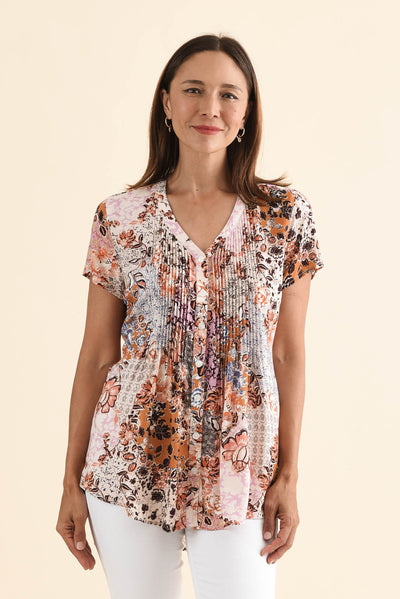 Isobel Pink Flower Button Top
