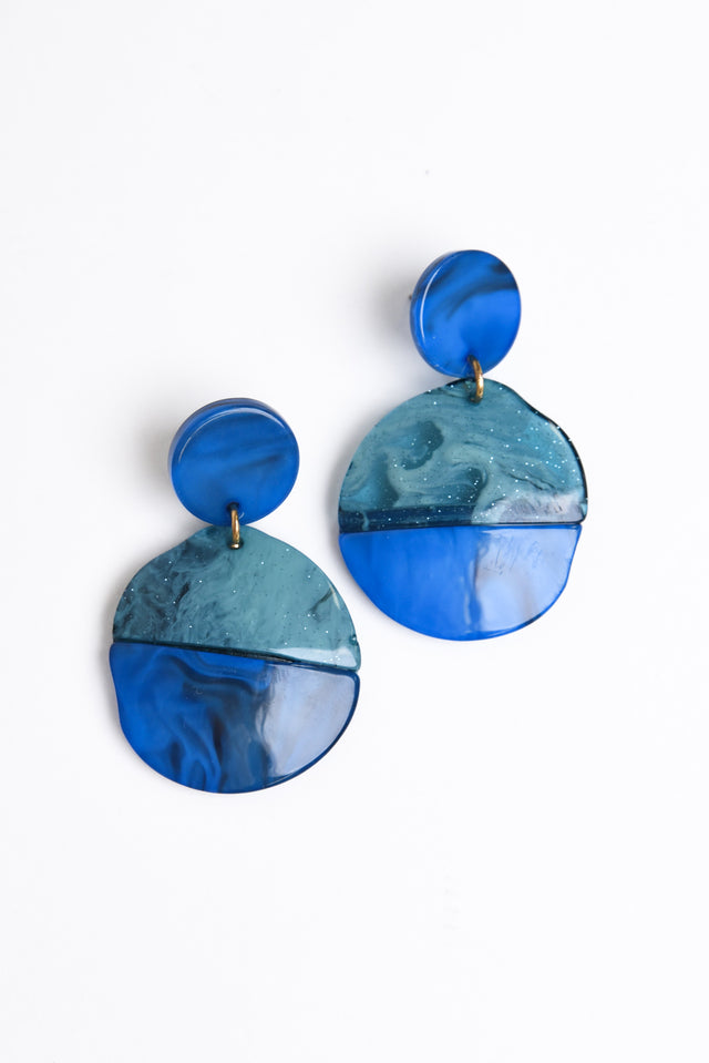 Isolde Blue Glitter Circle Earrings