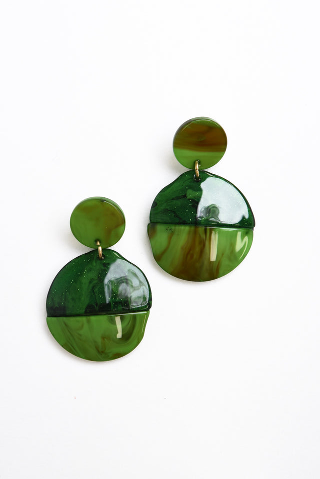 Isolde Green Glitter Circle Earrings