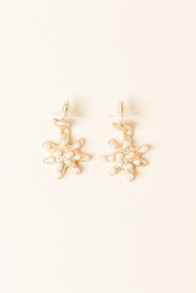 Ithica Gold Star Pearl Earrings