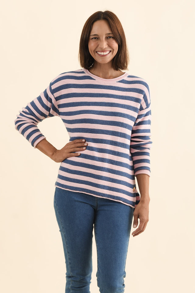 Ivana Pink Stripe Organic Cotton Knit Jumper,Brunette model,alt text|model:Cara image 1