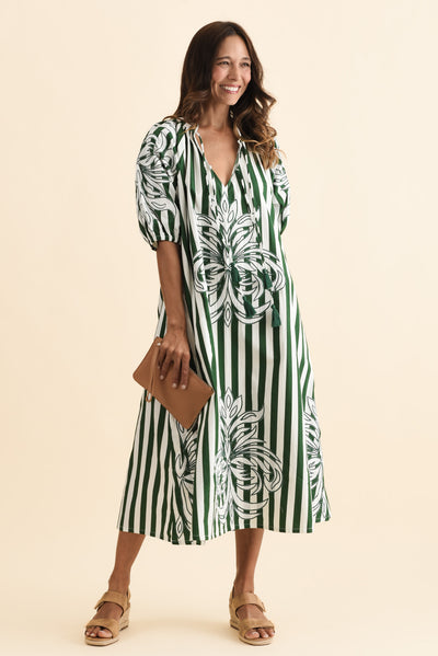Ivanka Green Stripe Cotton Tie Dress