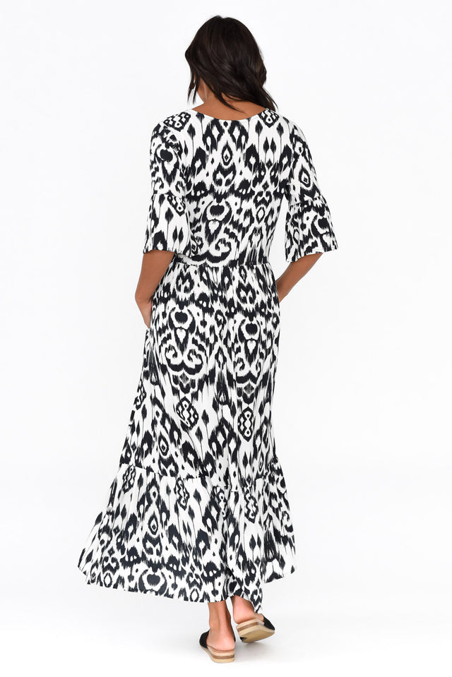 Izmir Black Geo Frill Sleeve Dress