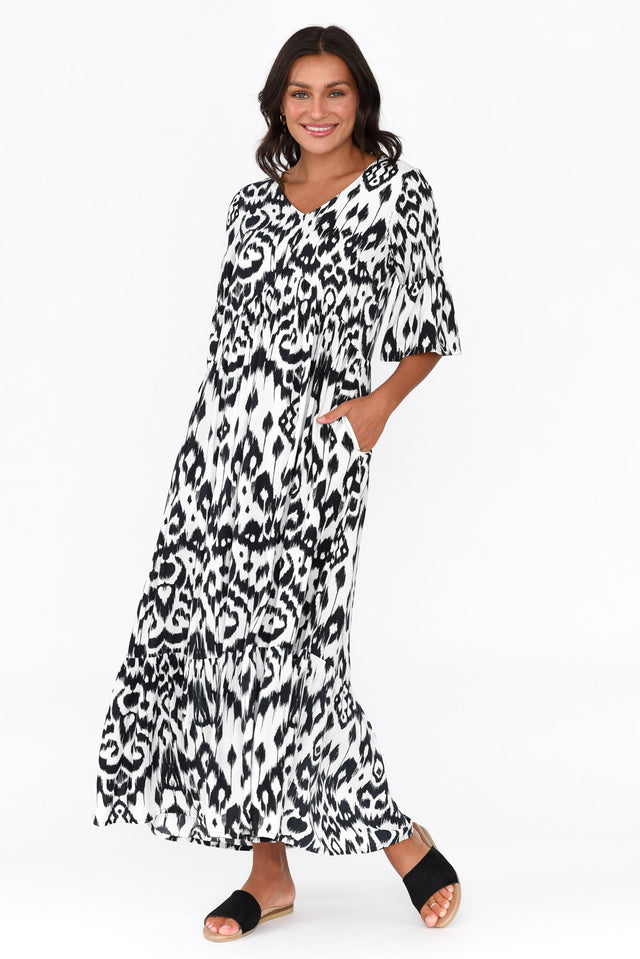 Izmir Black Geo Frill Sleeve Dress