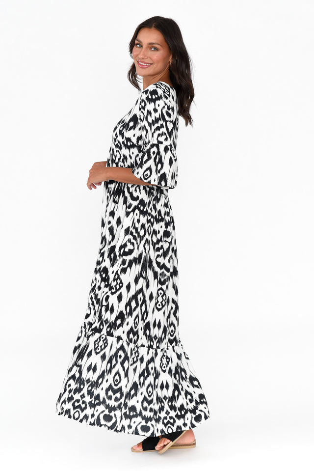 Izmir Black Geo Frill Sleeve Dress