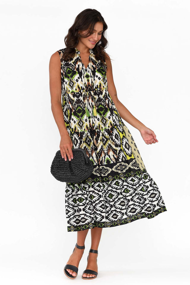 Izmir Black Geo Organic Cotton Sleeveless Dress