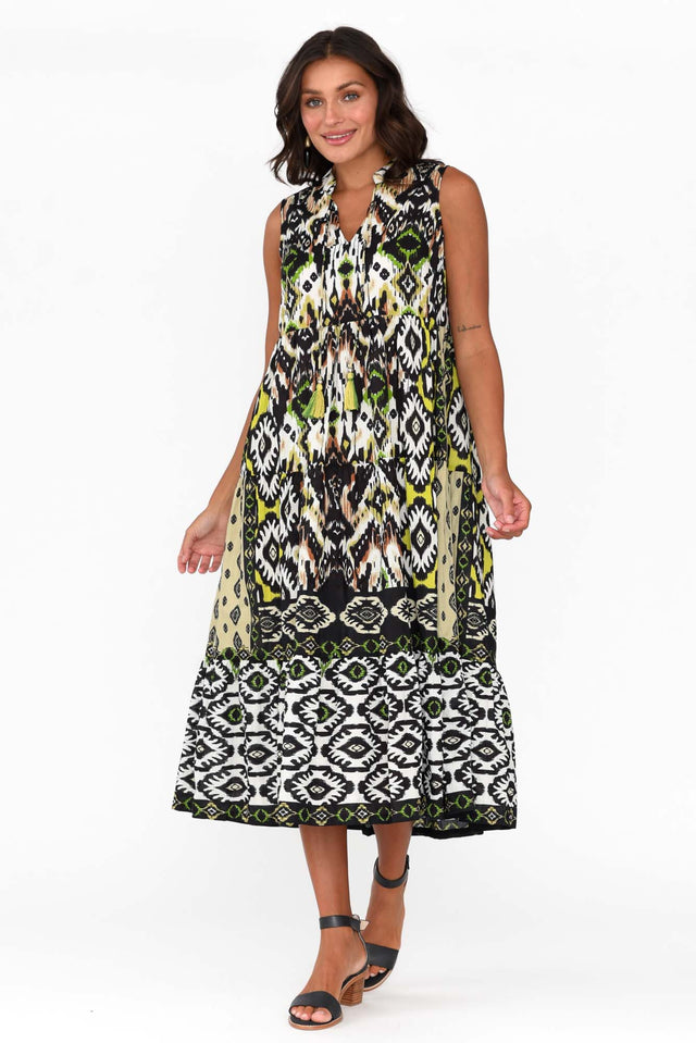 Izmir Black Geo Organic Cotton Sleeveless Dress