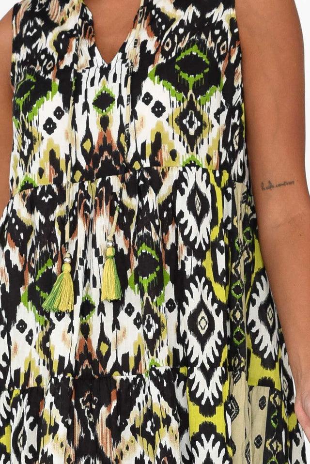 Izmir Black Geo Organic Cotton Sleeveless Dress