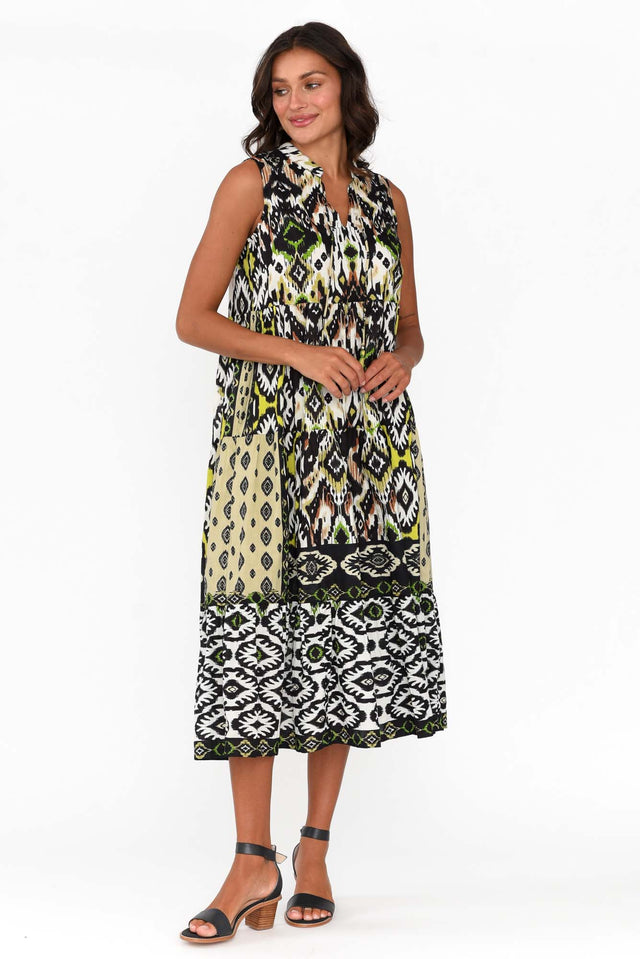 Izmir Black Geo Organic Cotton Sleeveless Dress