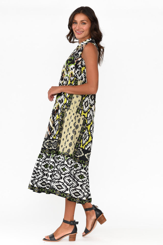 Izmir Black Geo Organic Cotton Sleeveless Dress