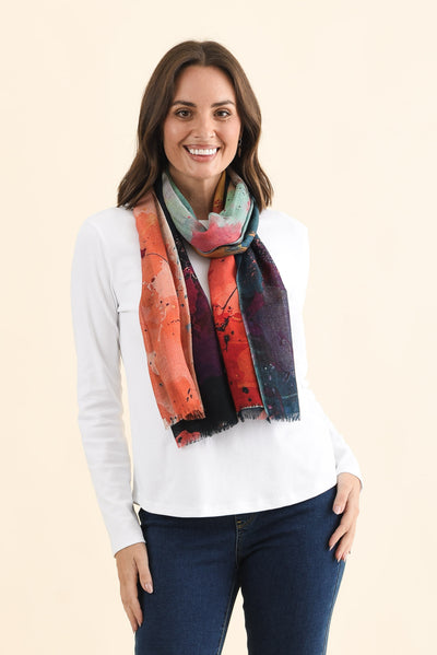 Izmir Orange Watercolour Merino Wool Scarf
