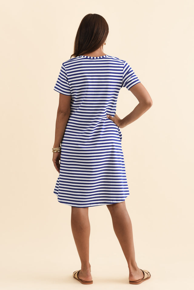 Izzy Cobalt Stripe Cotton Tee Dress,Brunette model,alt text|model:Cara image 5
