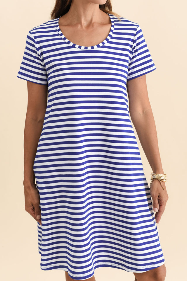 Izzy Cobalt Stripe Cotton Tee Dress,Brunette model,alt text|model:Cara image 6