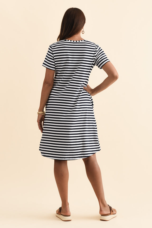 Izzy Navy Stripe Cotton Tee Dress,Brunette model,alt text|model:Cara image 5