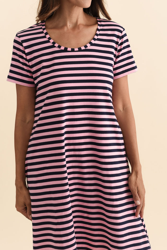 Izzy Pink Stripe Cotton Tee Dress,Brunette model,alt text|model:Cara image 6