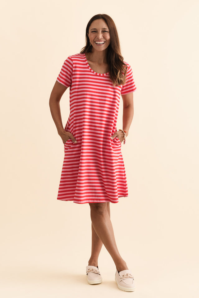 Izzy Red Stripe Cotton Tee Dress,Brunette model,alt text|model:Cara image 4