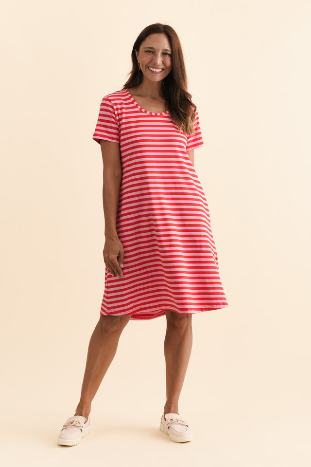 Izzy Red Stripe Cotton Tee Dress,Brunette model,alt text|model:Cara image 8