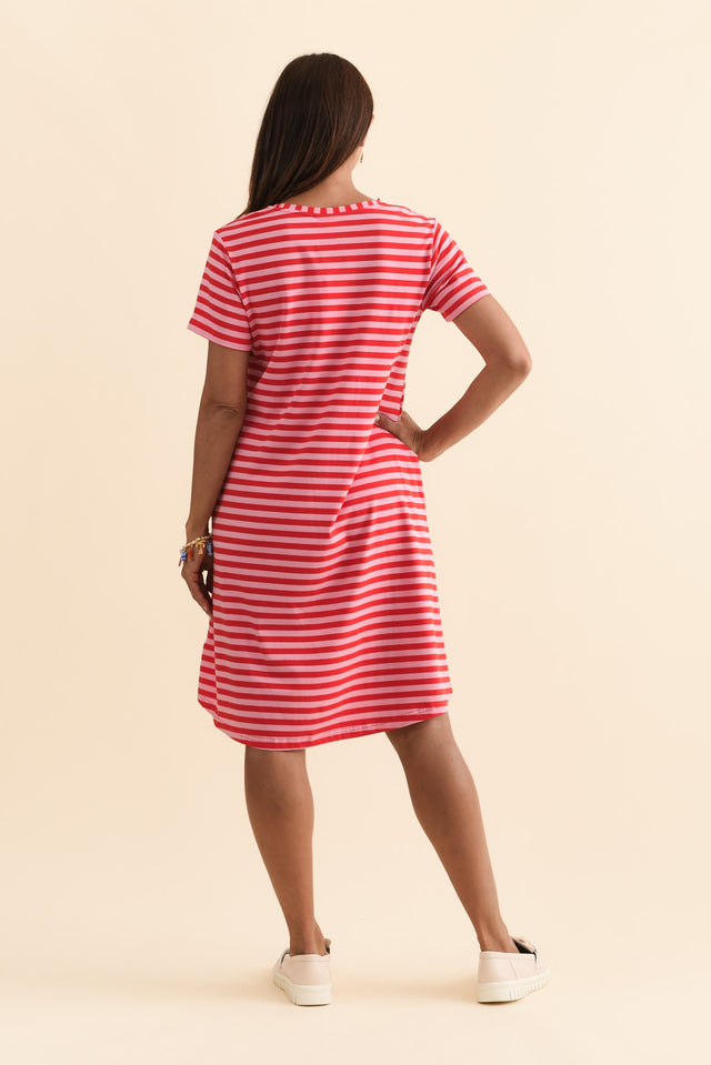 Izzy Red Stripe Cotton Tee Dress,Brunette model,alt text|model:Cara image 6