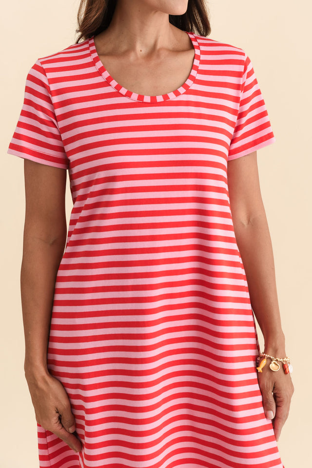 Izzy Red Stripe Cotton Tee Dress,Brunette model,alt text|model:Cara image 7