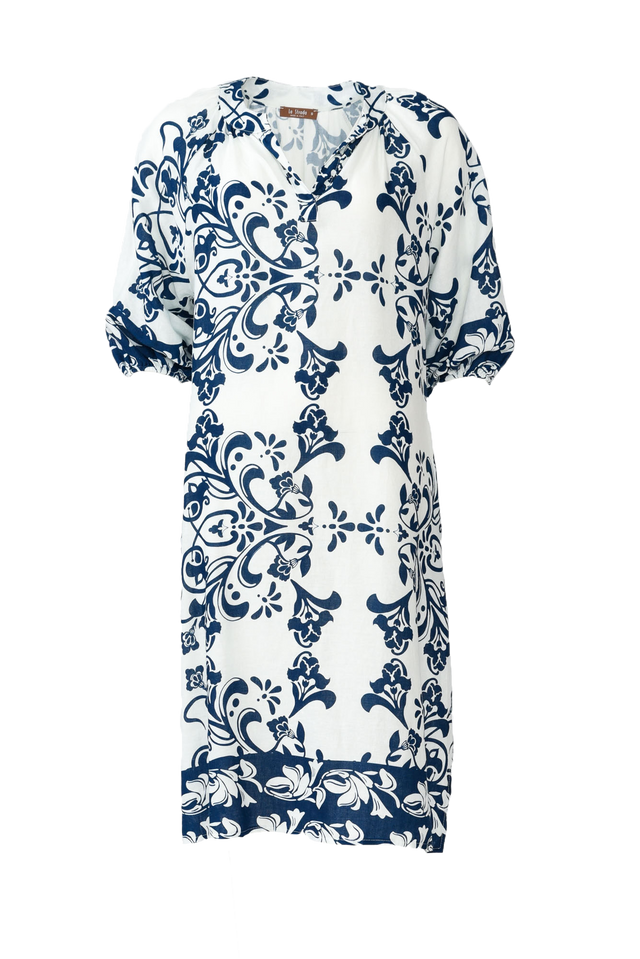 Jewel Navy Floral Linen Cotton Dress