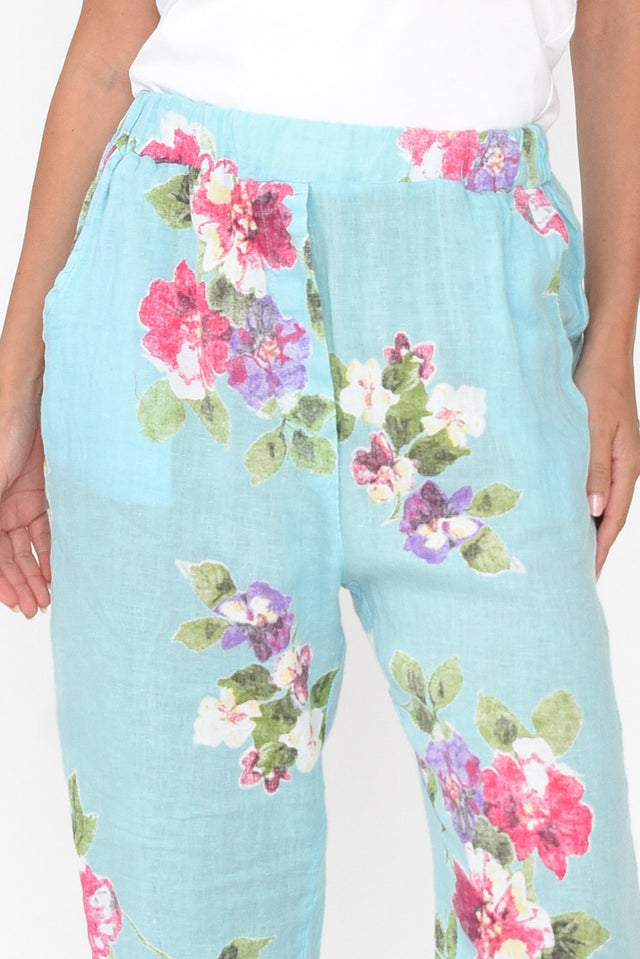 Jacqui Blue Flower Linen Pants image 5