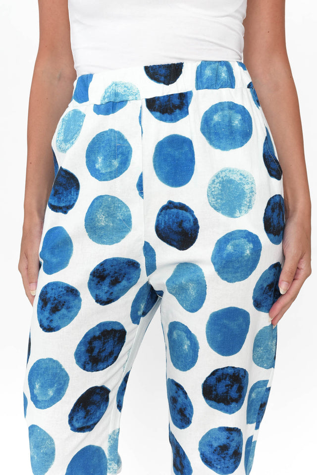 Jacqui Blue Spot Linen Pants