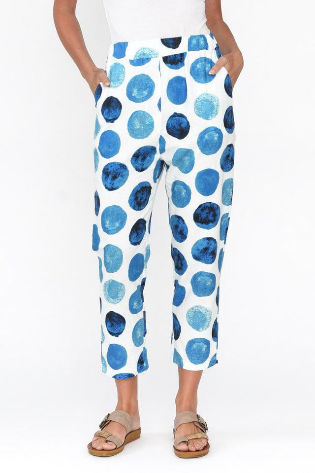 Jacqui Blue Spot Linen Pants