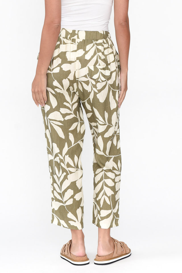 Jacqui Khaki Leaf Linen Pants image 5