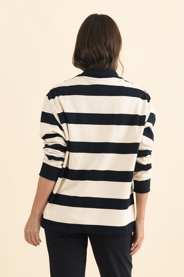 Jade Navy Stripe Cotton Half Zip Sweatshirt,Brunette model,alt text|model:MJ image 4