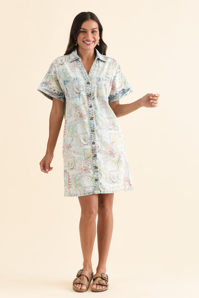 Jade Orange Holiday Denim Shirt Dress