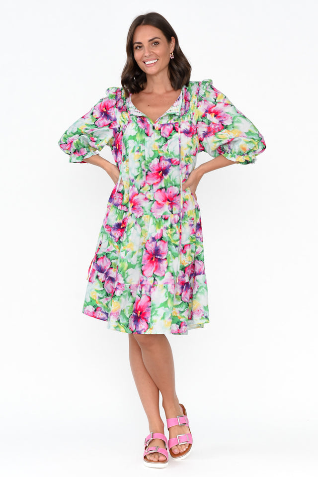 Jadon Pink Blossom Shirred Dress