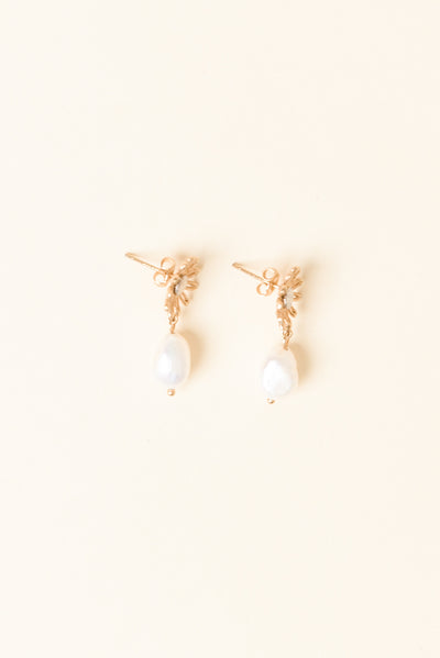 Jamaica Gold Flower Pearl Earrings