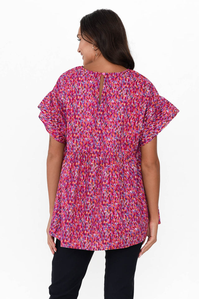 Jameson Pink Abstract Cotton Frill Top