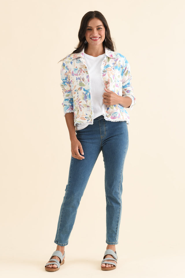 Jamie Blue Bloom Linen Blend Jacket,Full Body,Brunette model,alt text|model:Brontie