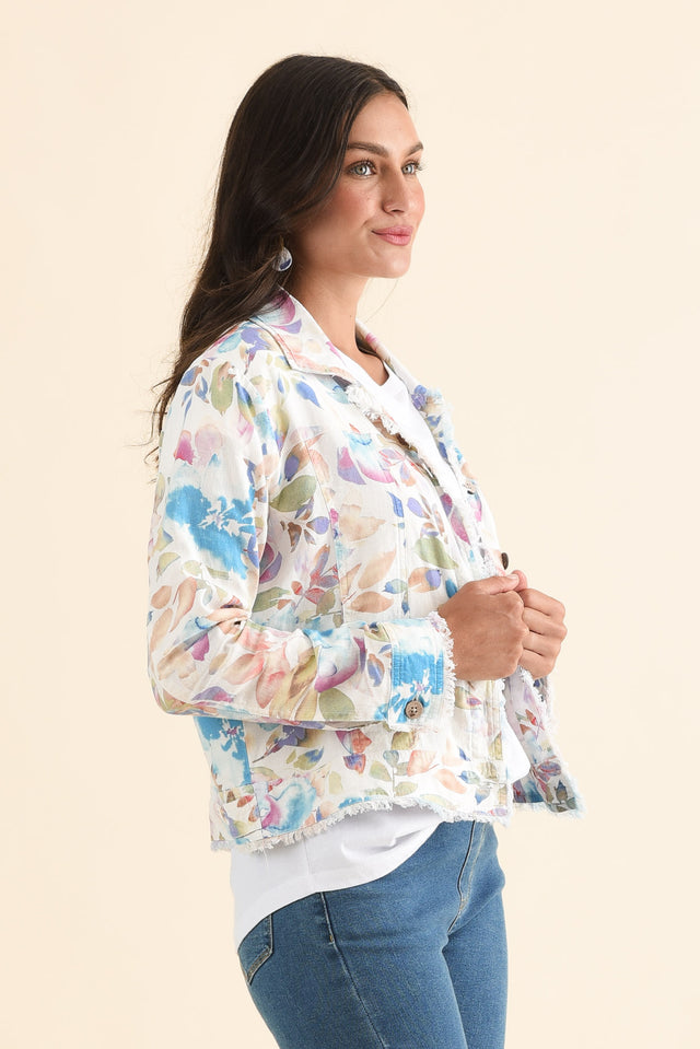 Jamie Blue Bloom Linen Blend Jacket,Side,Brunette model,alt text|model:Brontie image 3