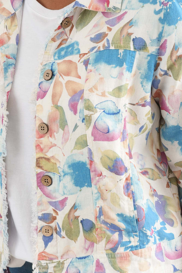 Jamie Blue Bloom Linen Blend Jacket,Detail,Brunette model,alt text|model:Brontie image 5