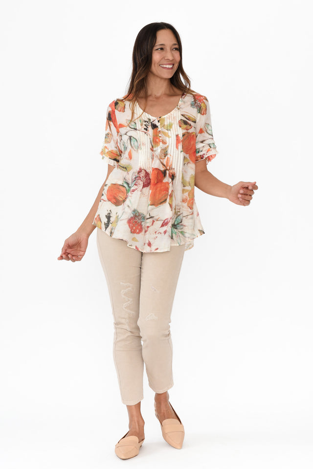 Janelle Orange Harvest Flutter Sleeve Top,Brunette model,alt text|model:Cara image 3