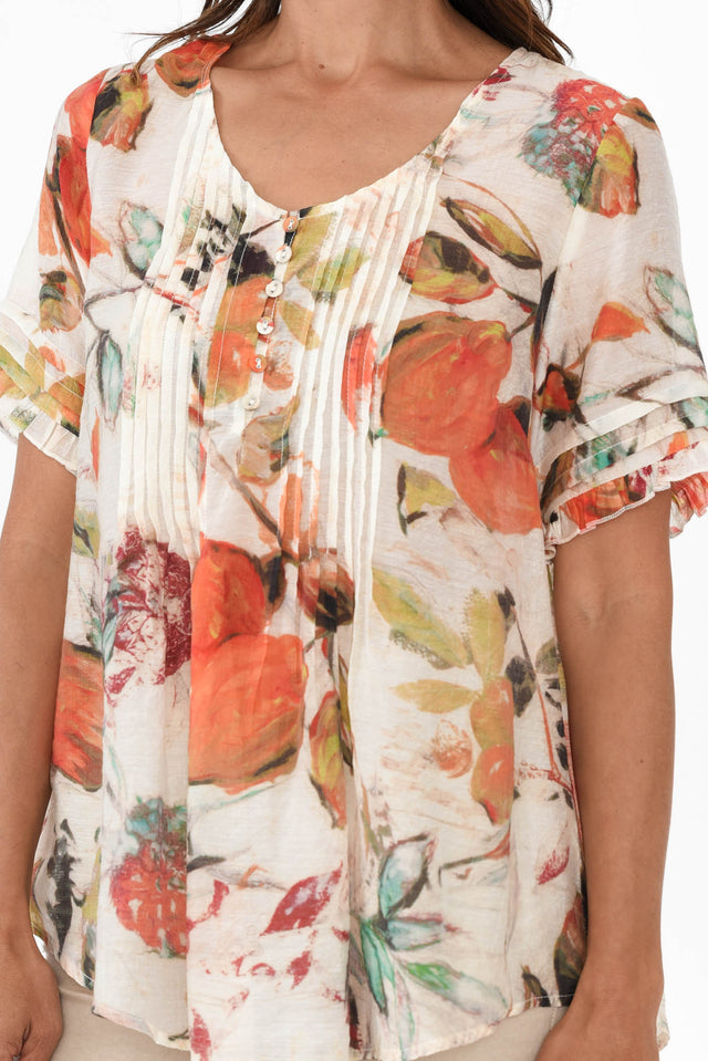Janelle Orange Harvest Flutter Sleeve Top,Brunette model,alt text|model:Cara image 6