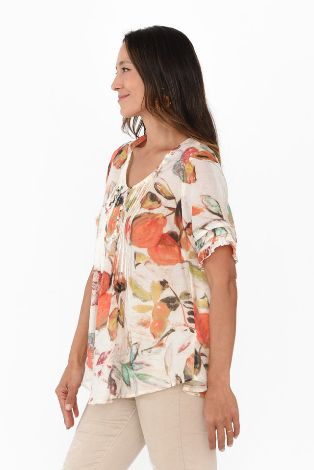 Janelle Orange Harvest Flutter Sleeve Top,Brunette model,alt text|model:Cara image 4