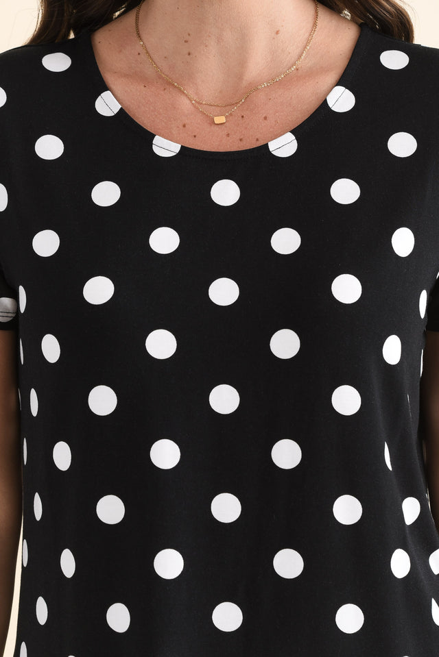 Janis Black Spot Bamboo Tee,Detail,Brunette model,alt text|model:MJ image 5