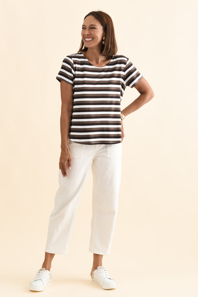Janis Brown Stripe Bamboo Tee,Brunette model,alt text|model:Cara image 7