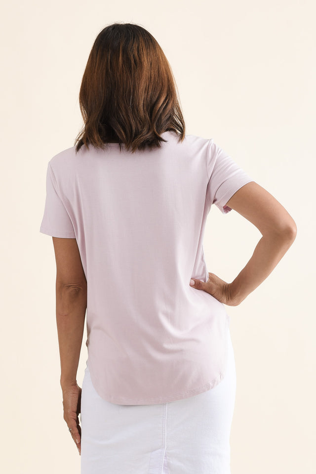 Janis Lavender Bamboo Tee,Back,Brunette model,alt text|model:Cara image 5