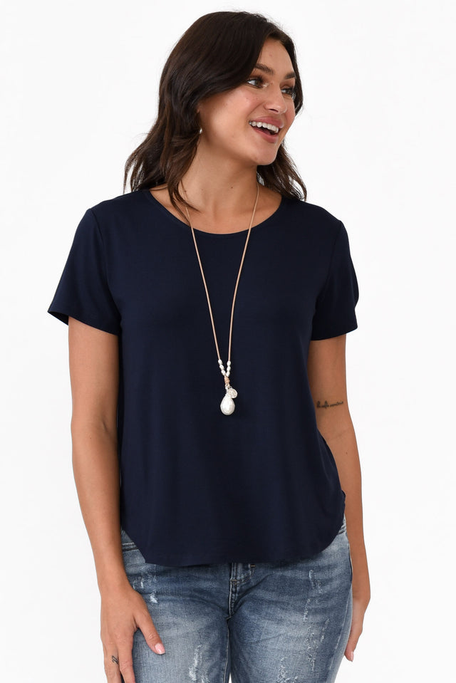Janis Navy Bamboo Tee neckline_Round