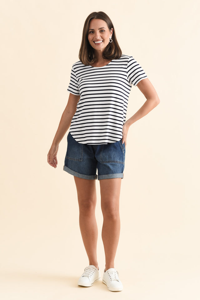 Janis Navy Stripe Bamboo Tee,Brunette model,alt text|model:MJ image 7