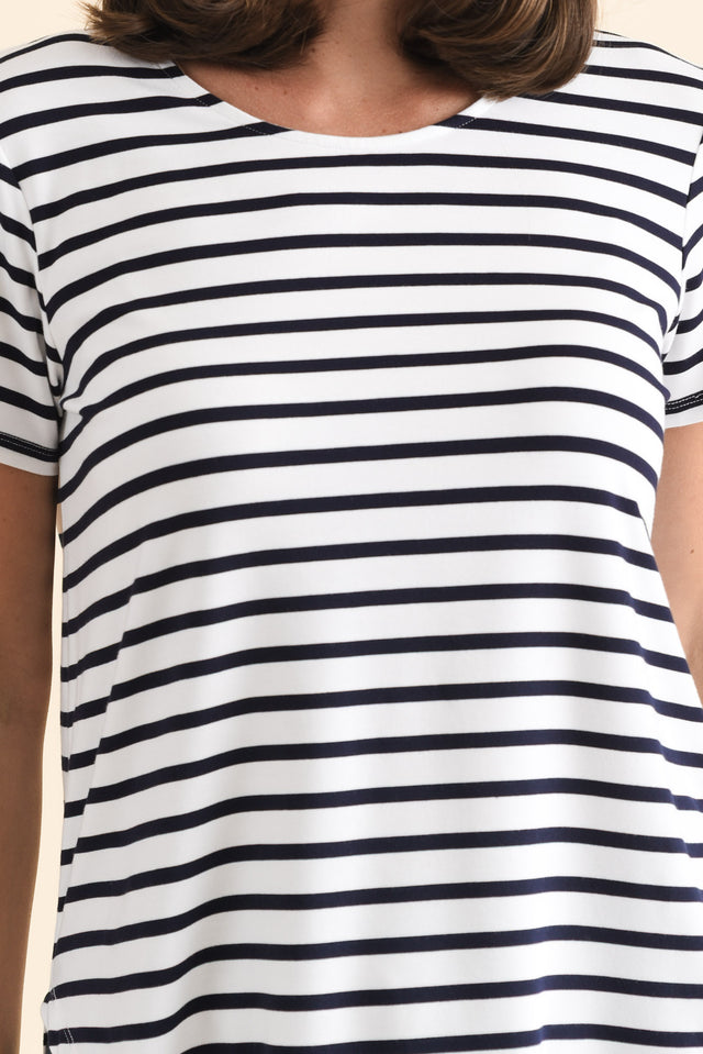 Janis Navy Stripe Bamboo Tee,Brunette model,alt text|model:MJ image 6