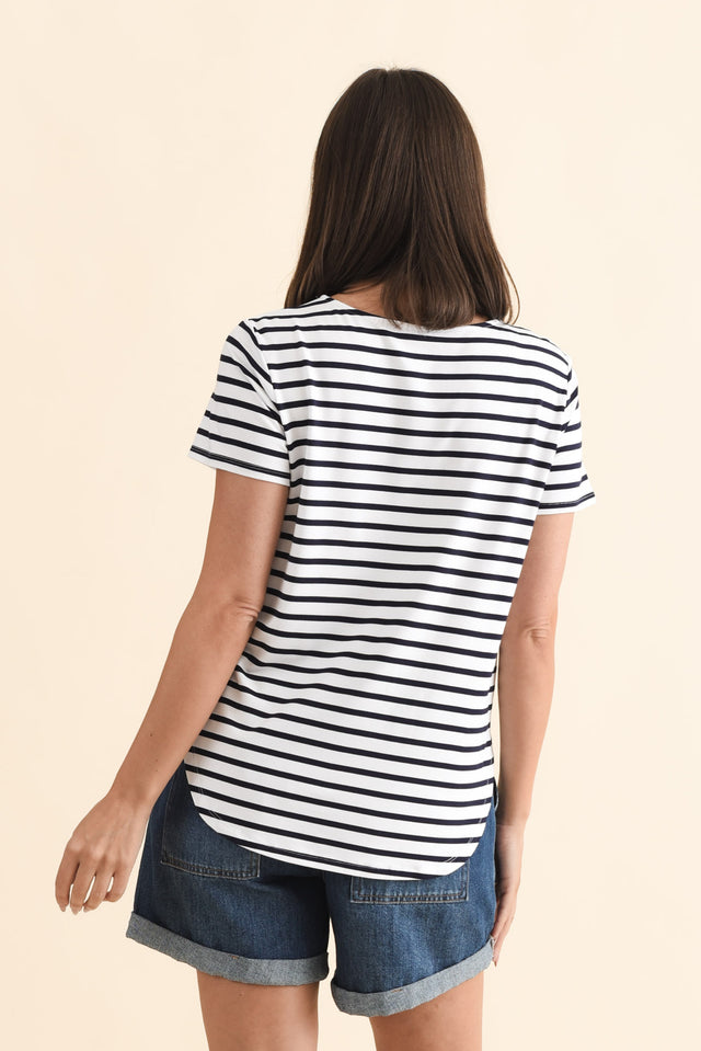 Janis Navy Stripe Bamboo Tee,Brunette model,alt text|model:MJ image 5