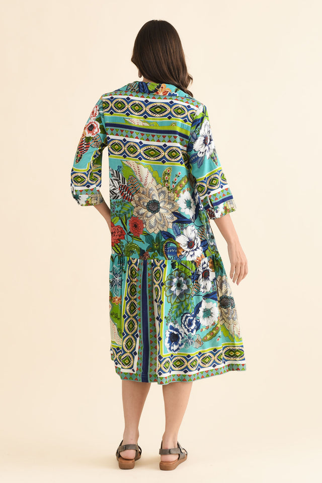 Jaxon Green Floral Tie Dress,Back,Brunette model,alt text|model:MJ image 4