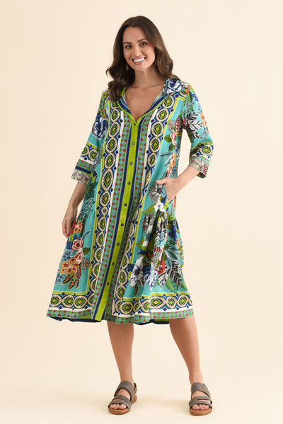 Jaxon Green Floral Tie Dress
