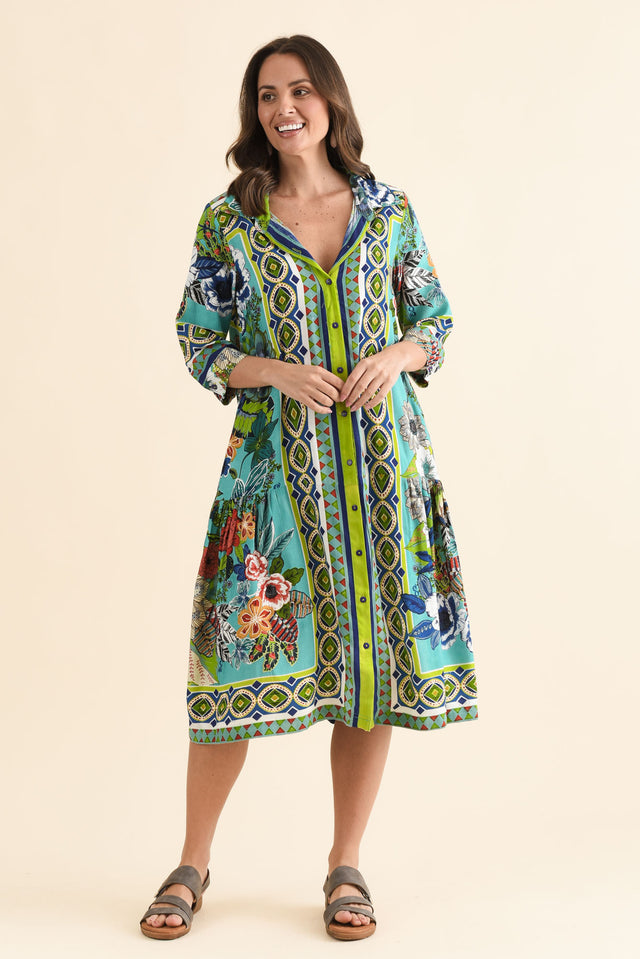 Jaxon Green Floral Tie Dress,Full Body,Brunette model,alt text|model:MJ image 6